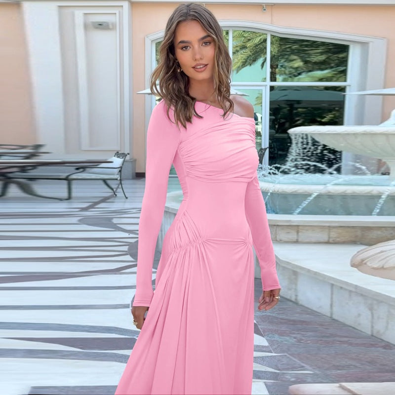 Damen Elegantes Maxikleid mit asymmetrischem Design und Raffungen Drune