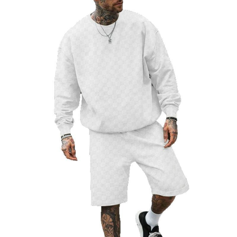 Herren nan oversized Waffelstrick-Lounge-Set mit Crewneck-Sweatshirt und knielangen Bermuda-Shorts Drune