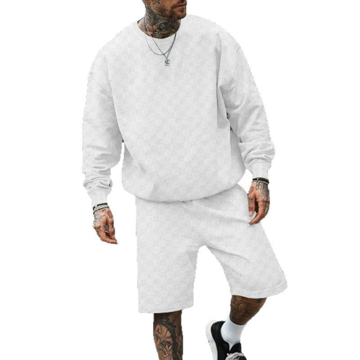 Herren nan oversized Waffelstrick-Lounge-Set mit Crewneck-Sweatshirt und knielangen Bermuda-Shorts Drune
