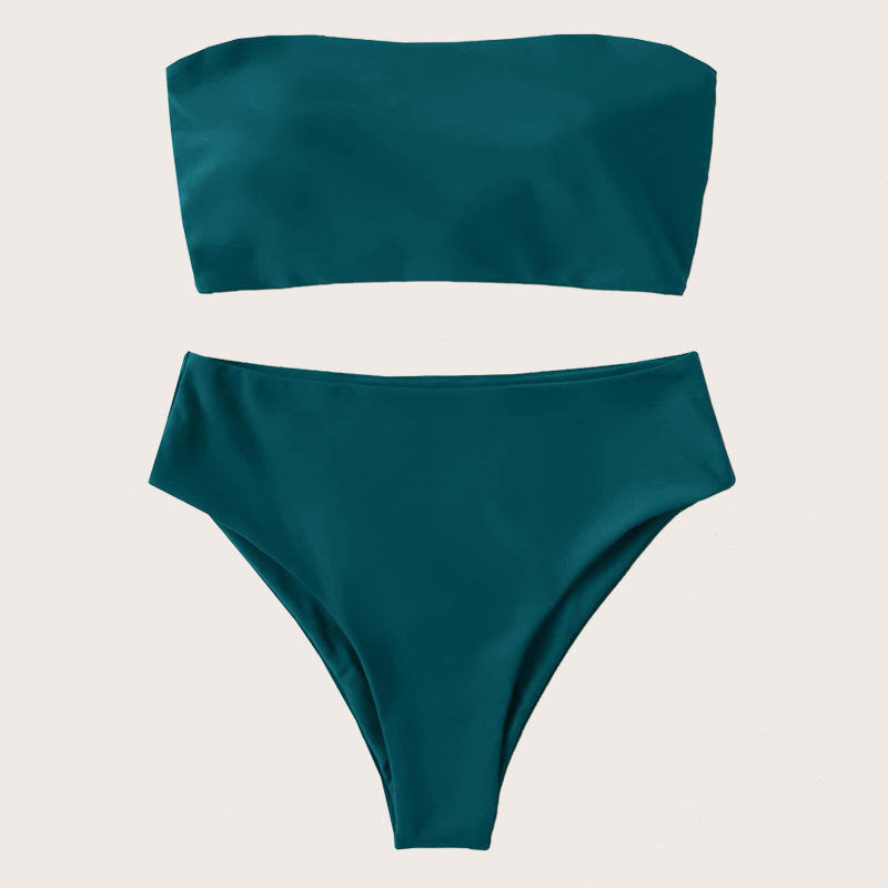 Damen Bandeau-Bikini-Set mit hohem Schnitt und elegantem Wickeldetail Drune