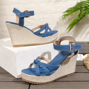 Damen Wedge-Sandaletten mit geflochtenem Jute-Detail und rutschfester Sohle Drune