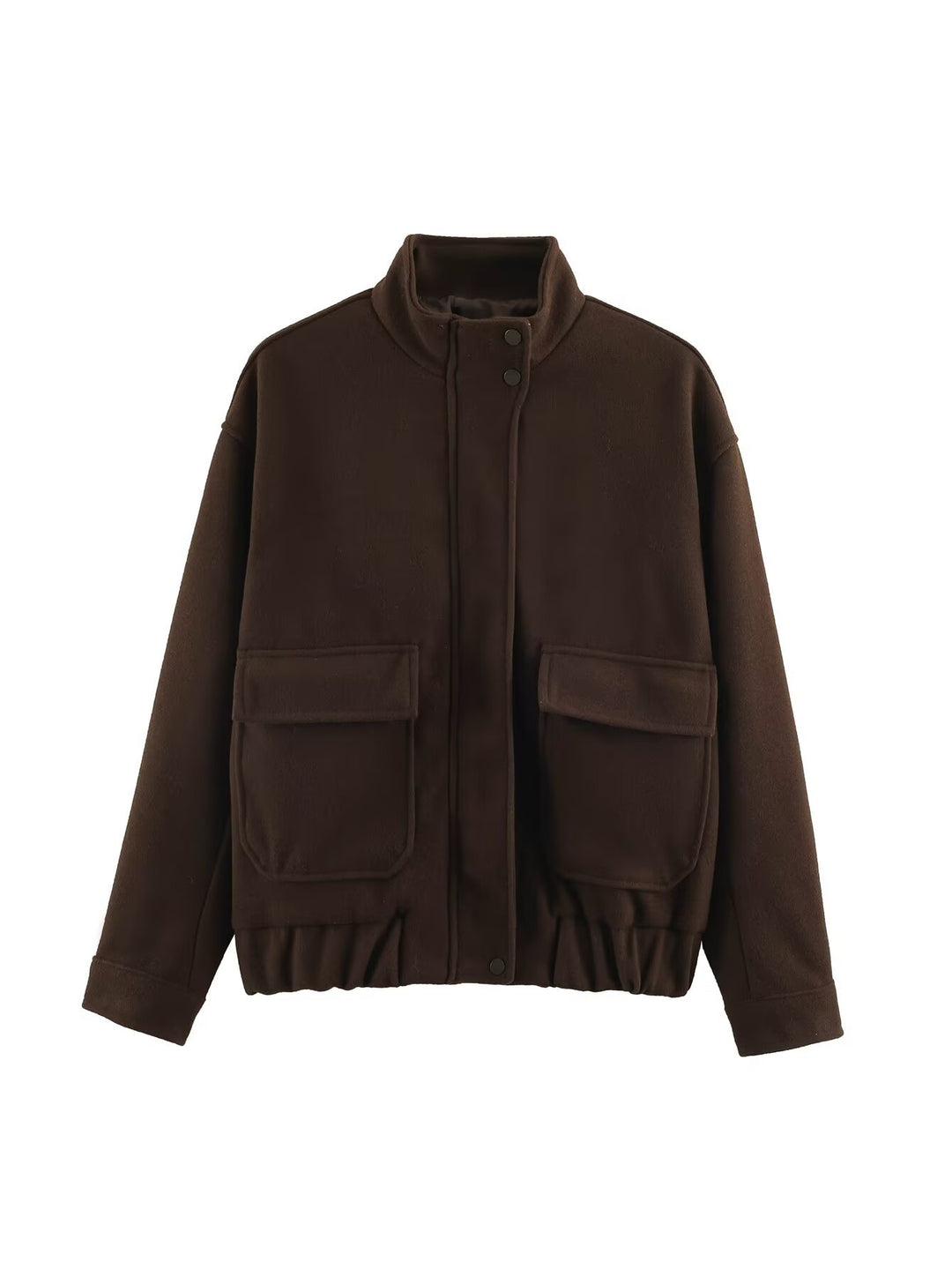 Damen Boxy Wollmix‑Blousonjacke mit Stehkragen, großen Pattentaschen und elastischem Saum Drune