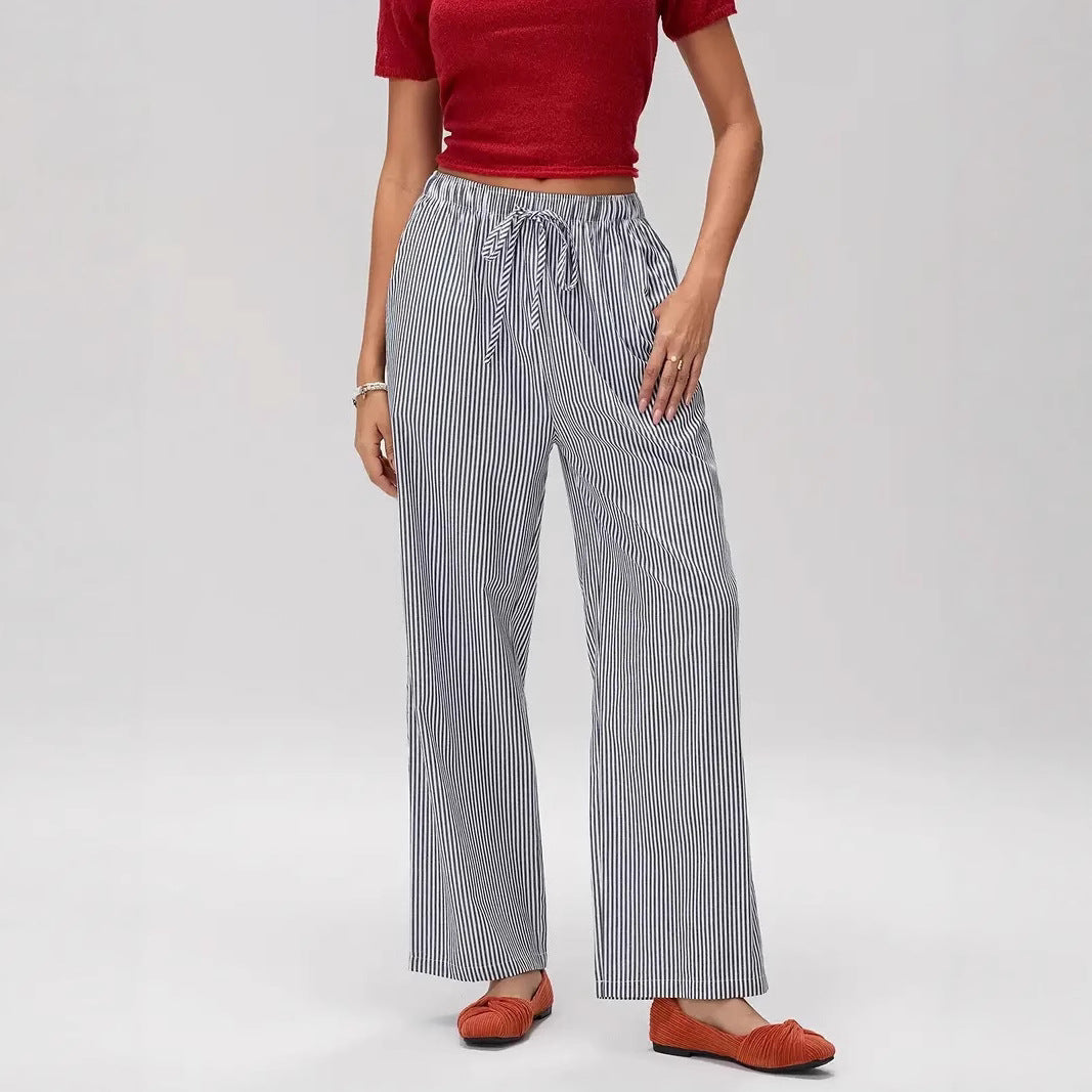 Damen Weit geschnittene Streifenhose mit elastischem Bund Drune