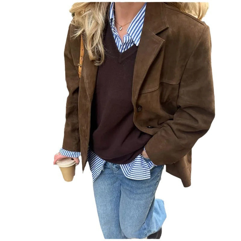 Damen Modische Wildlederjacke mit tailliertem Schnitt Drune