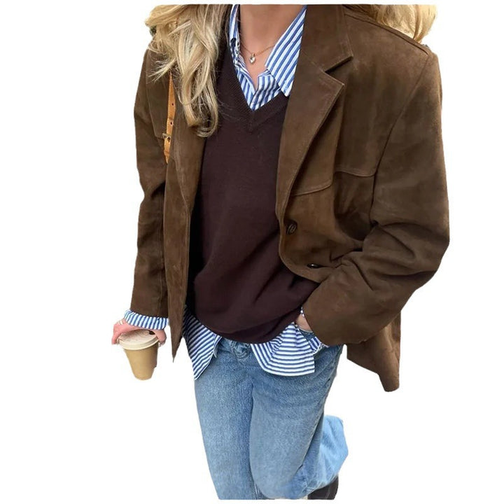 Damen Modische Wildlederjacke mit tailliertem Schnitt Drune