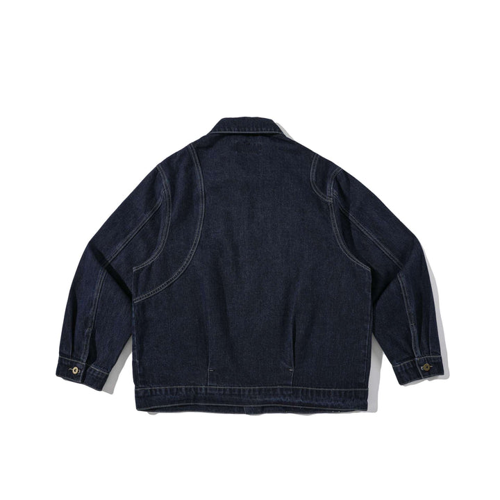 Unisex Boxy-Denimjacke im Workwear‑Stil mit markanten Rundtaschen Drune