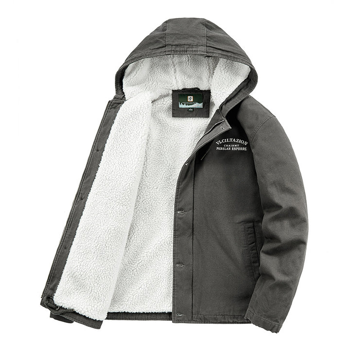 Herren Lässige Kapuzenjacke mit Teddyfutter Drune