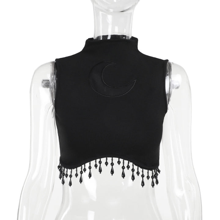 Damen elegantes Crop-Top mit Perlenverzierungen Drune