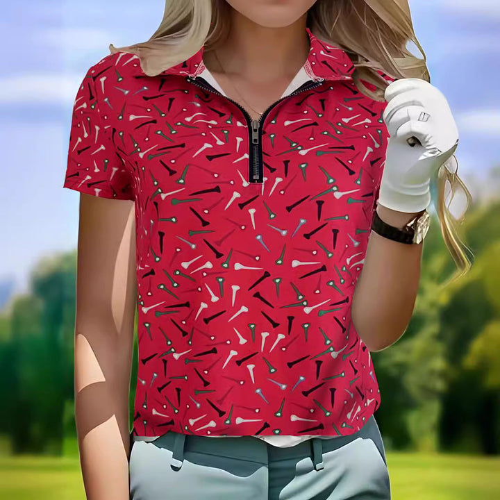 Damen Golfshirt mit modernem Muster und funktionalem Reißverschluss Drune