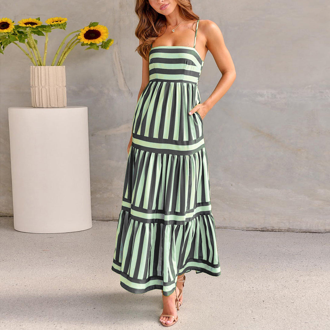 Damen Maxikleid mit Streifenmuster und fließendem Rock Drune