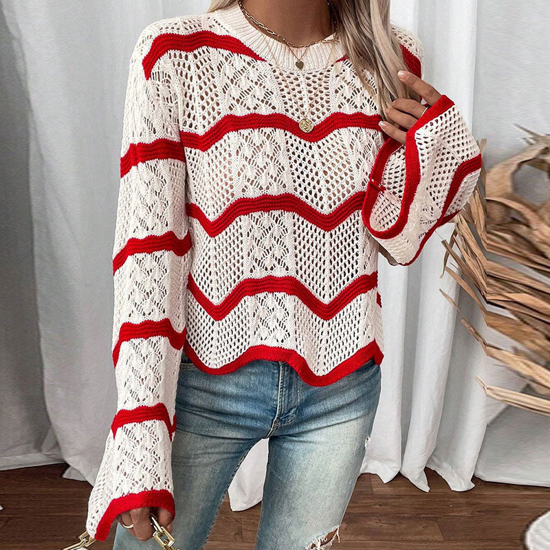 Damen Premium Strickpullover mit Wellenmuster und modischen Details Drune