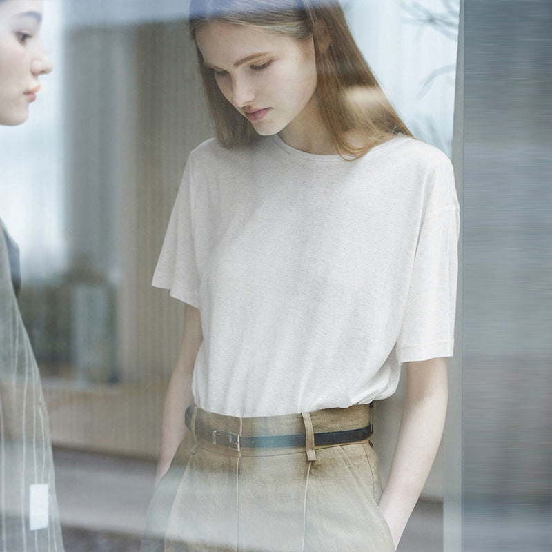 Damen lässiges Oversize T-Shirt aus atmungsaktiver Baumwollmischung mit strukturierter Oberfläche Drune
