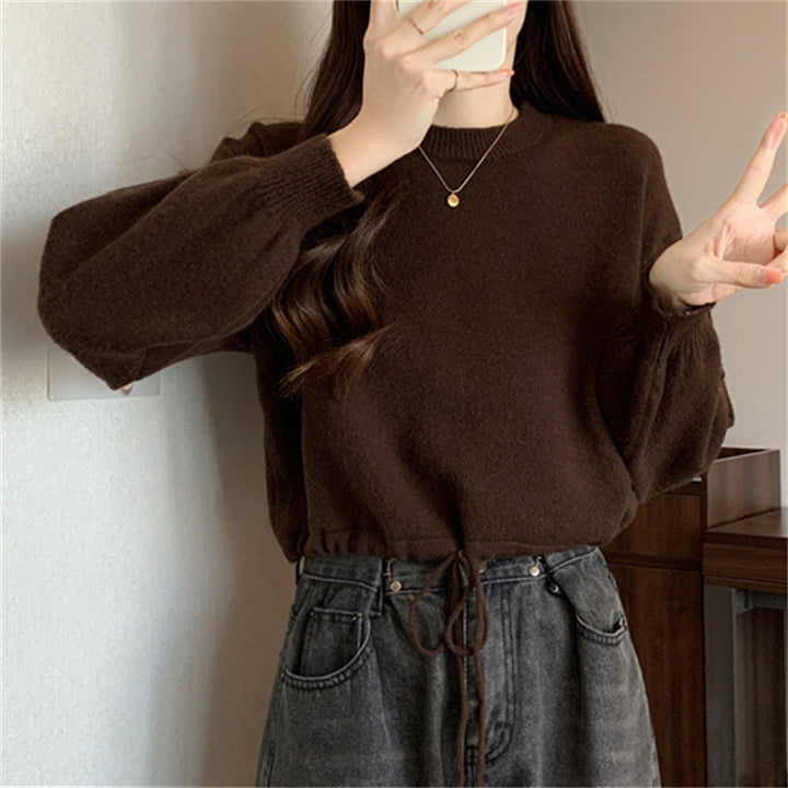Damen lässiger Pullover mit Kordelzug und voluminösen Ärmeln Drune