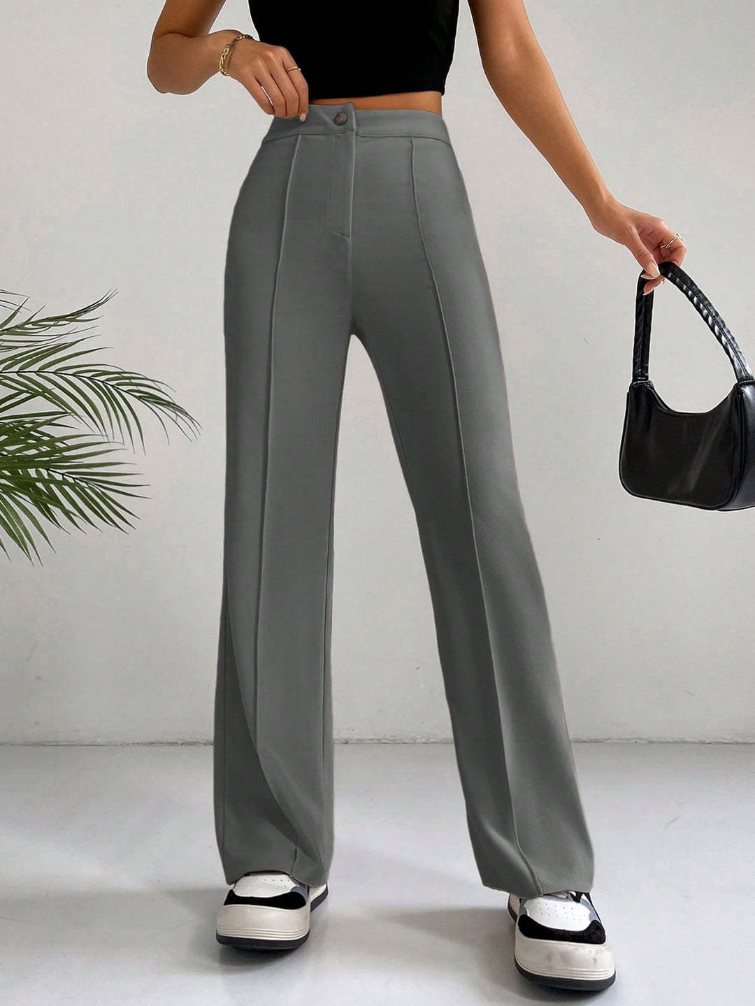 Damen Elegante High-Waist Hose mit seitlichen Nähten und schmalem Schnitt Drune
