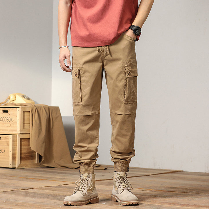 Herren Multifunktionale Canvas-Cargohose im Joggerstil mit elastischem Knöchelabschluss, Klappentaschen und Knieverstärkung Drune