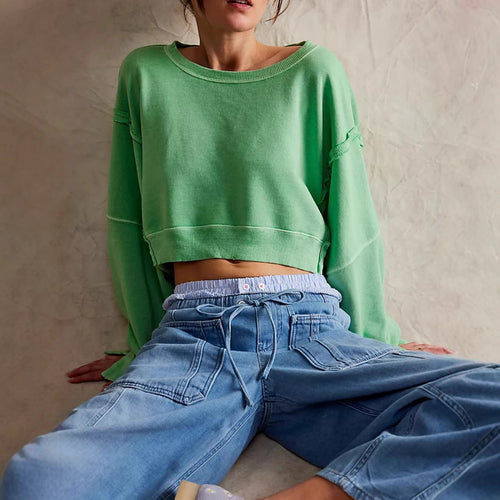 Damen lässiger Oversized-Pullover mit weichen Ärmelabschlüssen und lässigem Schnitt Drune