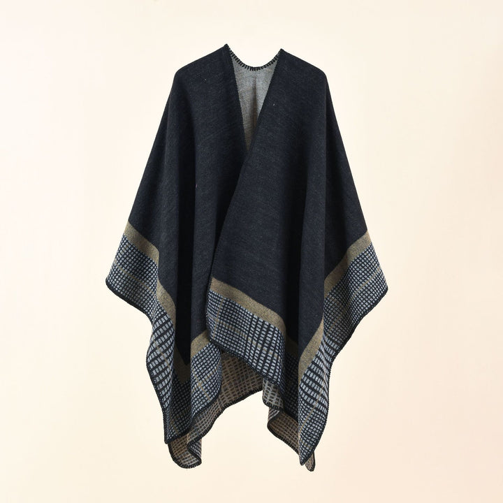 Damen Oversize-Capeponcho aus Wollmix mit kastigem Fall und feiner Bordürenstruktur Drune