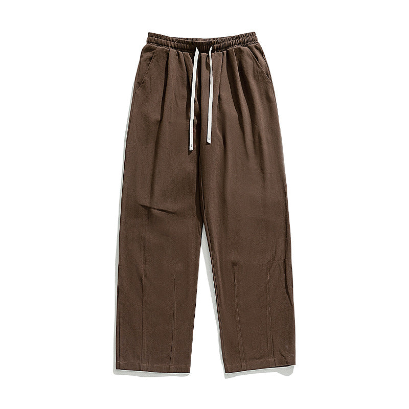 Unisex Locker geschnittene Baumwoll‑Leinen Freizeit‑Hose mit elastischem Kordelzugbund und Seitentaschen Drune