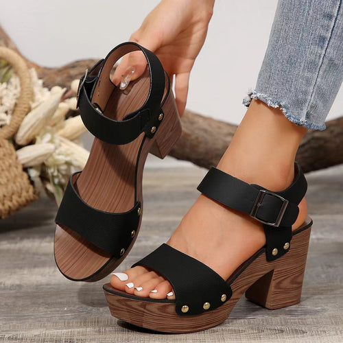 Damen Plateau-Sandalen mit dekorativer Schnalle und rutschfester Sohle Drune