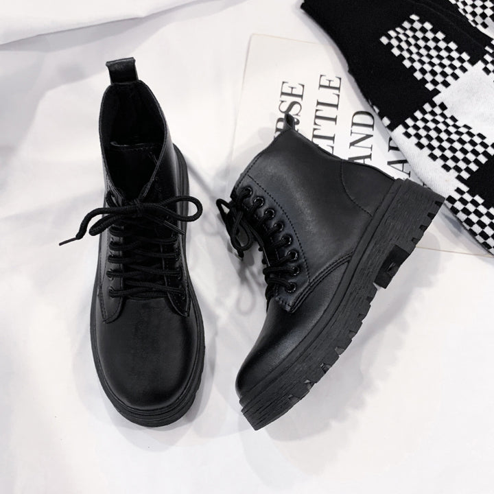 Damen Schnür-Biker-Ankleboots mit Plateau-Profilebene Drune