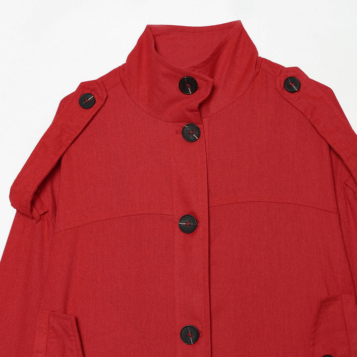Damen Kurze Canvas-Übergangsjacke mit Funnelkragen, Schulterpatten und Pattentaschen Drune