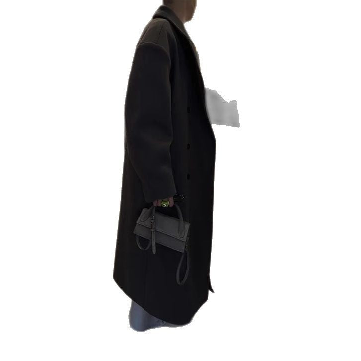 Damen Doppelreihiger Maxi-Wollmix-Mantel mit schmaler Silhouette und fallendem Revers Drune