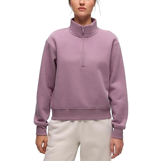 Damen Oversize-Sweatshirt mit halbem Reißverschluss, Stehkragen und Rippbündchen Drune