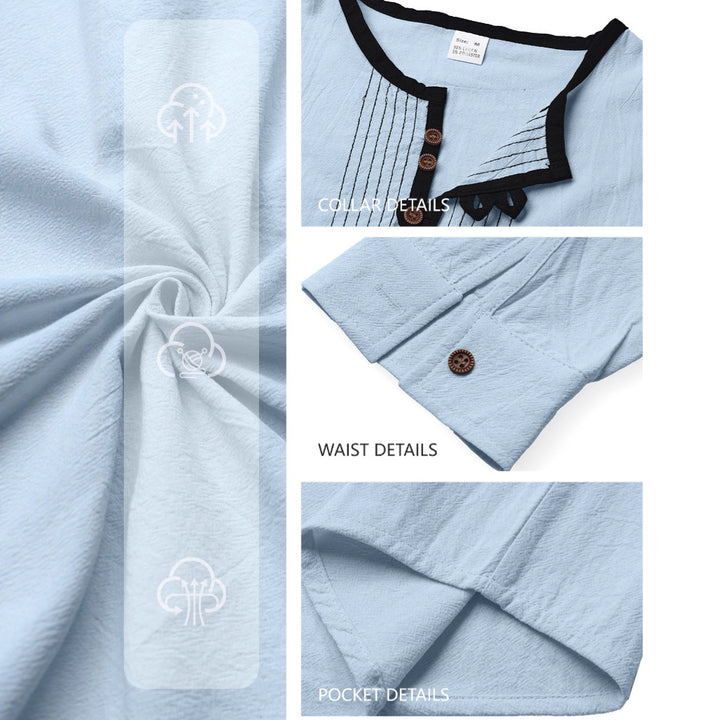 Herren nan lässiges Leinenmix-Langarmshirt mit dekorativer Knopfleiste und Ziersteppung Drune