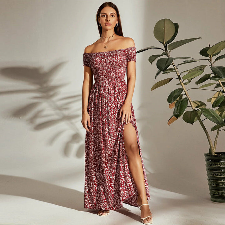 Drune | Blumen Lange Maxi Ausgestellte Strapless Kleid