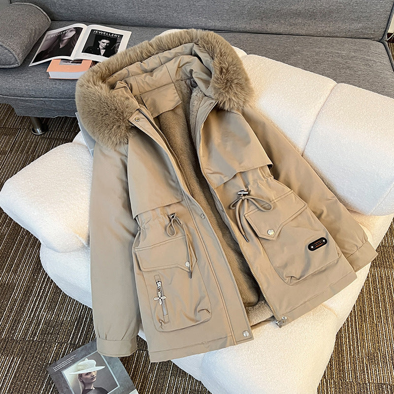 Damen nan wattierter Parka mit abnehmbarer Kunstfellkapuze, Teddyfutter und taillierbarem Kordelzug Drune