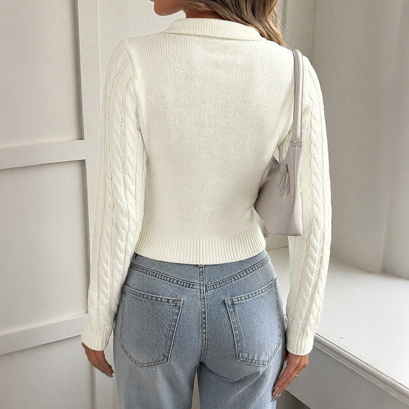 Damen Elegantes Strickoberteil mit Polokragen Drune