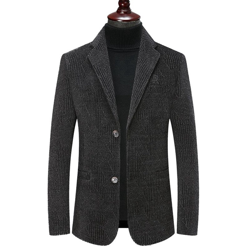 Herren Moderner Stehkragen-Blazer im Bouclé-Look mit feiner geometrischer Struktur Drune