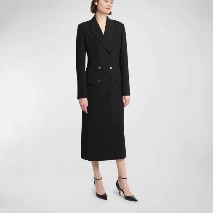 Damen Midilanger Doppelreihiger Blazer‑Mantel mit strukturierter Schulter und schlanker Passform Drune