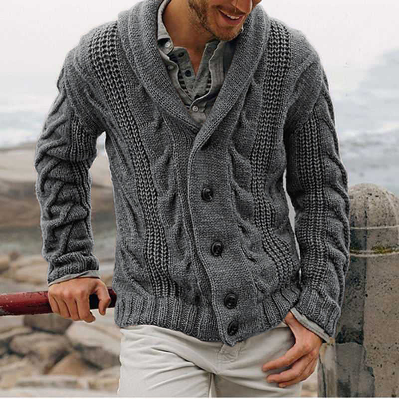 Herren nan grobstrick Cardigan mit Schalkragen und Zopfmuster Drune