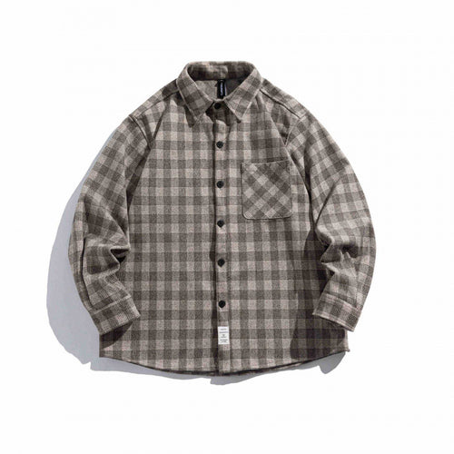 Unisex Kastenförmiges kariertes Overshirt aus weichem Flanell mit aufgesetzter Brusttasche Drune