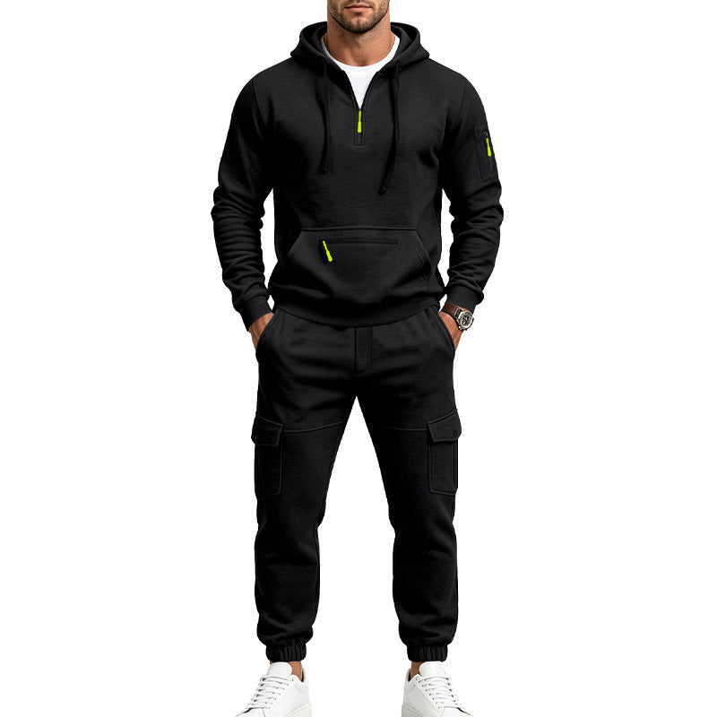 Herren Kapuzen-Sweatset mit Halbzip, Cargo-Jogger und Utility-Taschen Drune