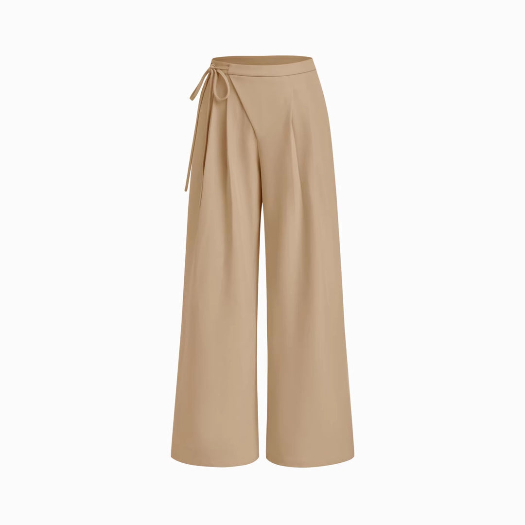 Damen Weite Nadelstreifen-Hose mit Wickel-Taille Drune