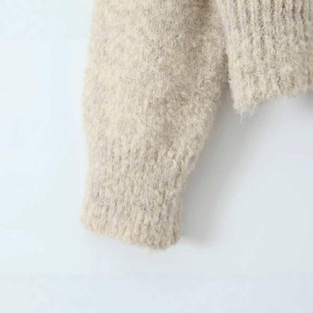 Damen kurze gezippte Strickjacke mit Stehkragen und Rippenbund Drune
