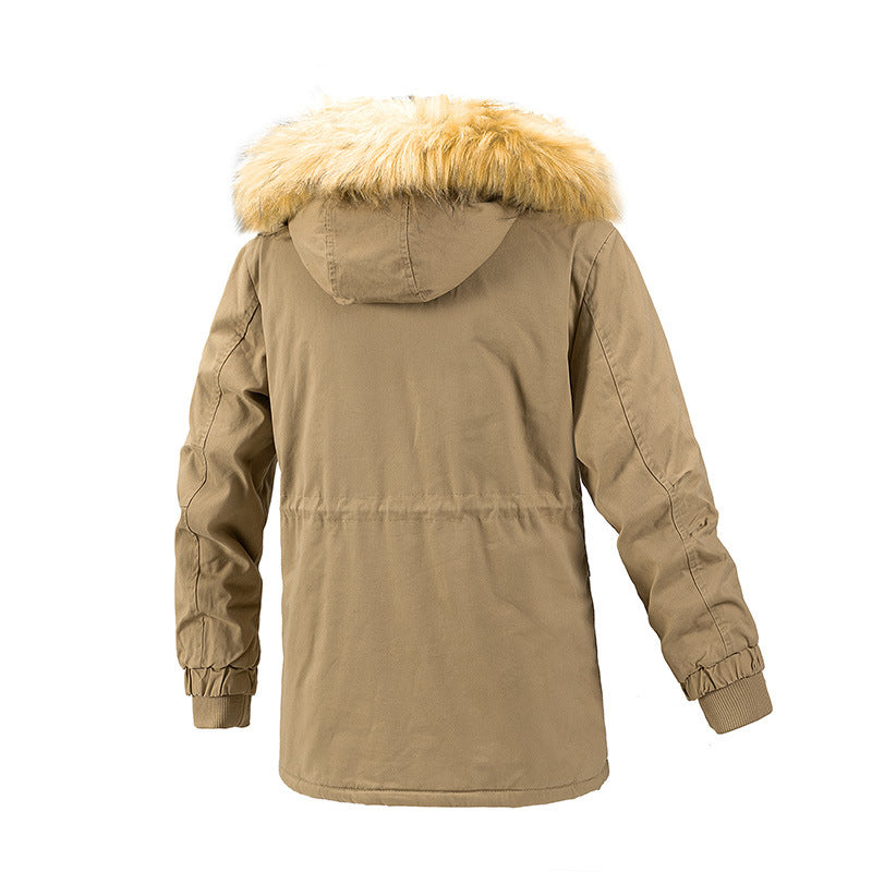 Herren Winterschutz-Parka mit wärmendem Teddyfutter abnehmbarer Kunstfellkapuze und verstärkten Utility-Taschen Drune