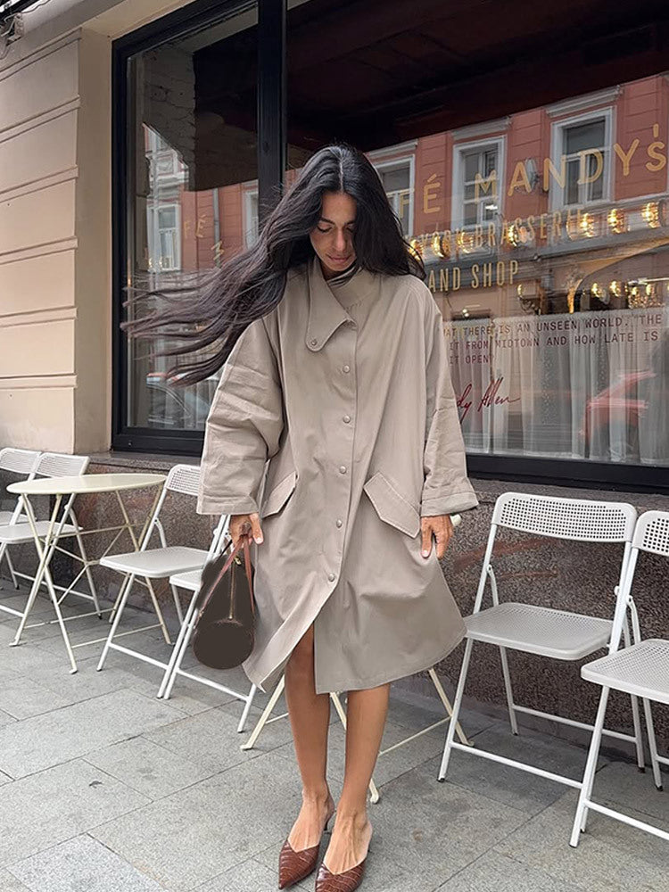 Damen Oversized Trenchcoat mit minimalistischen Knopfdetails Drune