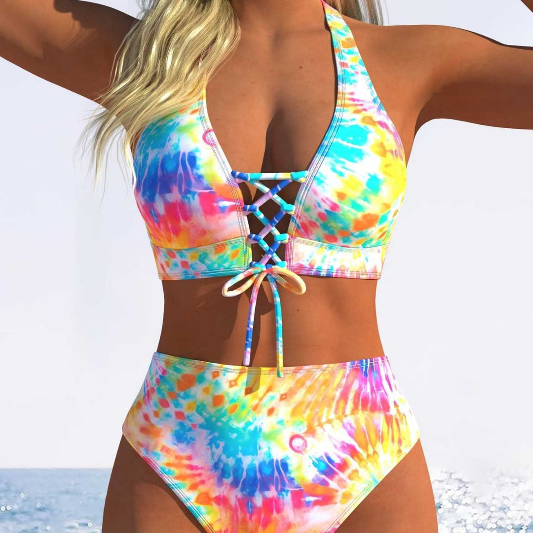 Damen Bikini-Set mit hoch tailliertem Schnitt und verspieltem Schnürdetail Drune