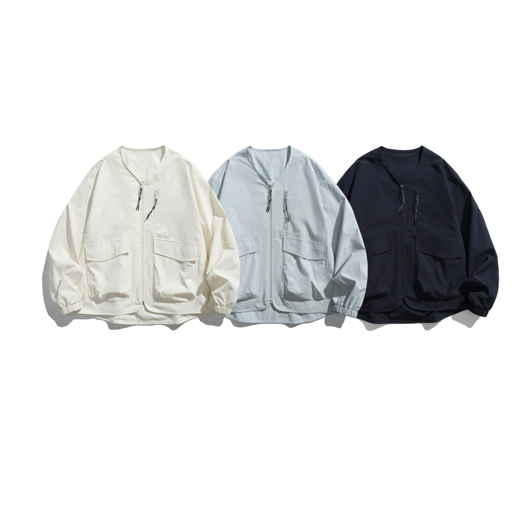 Herren Kurzblouson mit V‑Ausschnitt, zweiwege Reißverschlüssen und Utility‑Taschen Drune