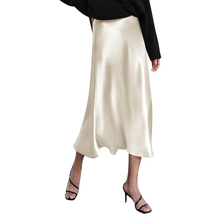 Damen eleganter Midi-Rock aus satinierter Viskose mit fließendem Fall Drune