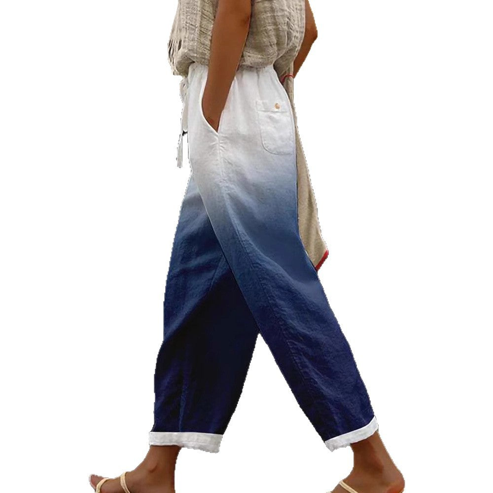 Damen Weite Leinenhose mit handgewebtem Muster Drune