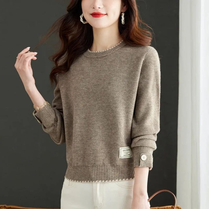 Damen eleganter Strickpullover mit feiner Ribstruktur und modischen Knöpfen Drune