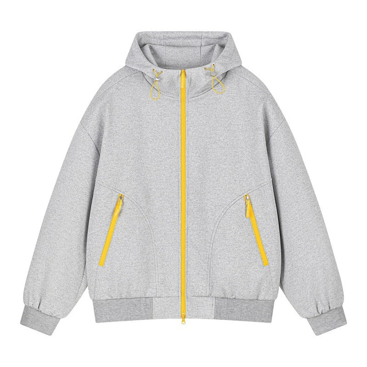 Unisex Oversize Kapuzen-Sweatjacke mit kontrastierenden Reißverschlüssen & geripptem Saum Drune