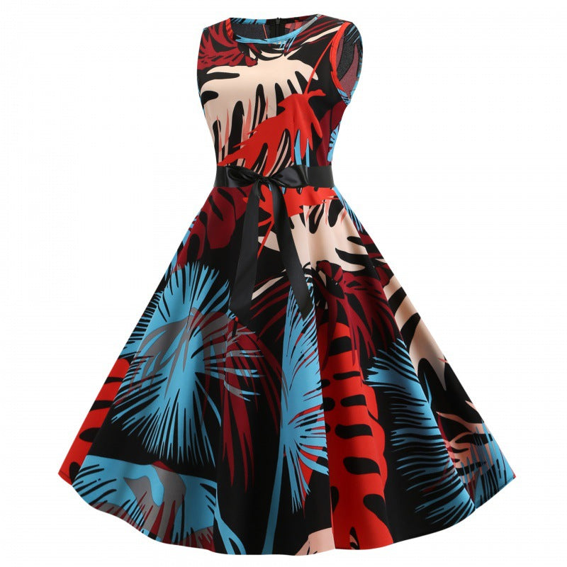 Damen Swingkleid mit floralem Design und Taillengürtel Drune