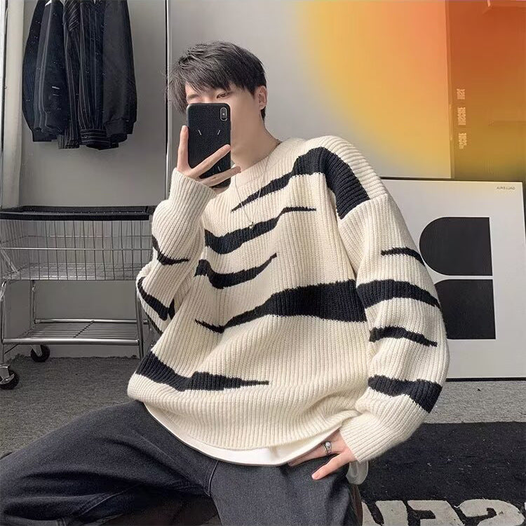 Herren Lässiger Grobstrickpullover mit Streifen Drune