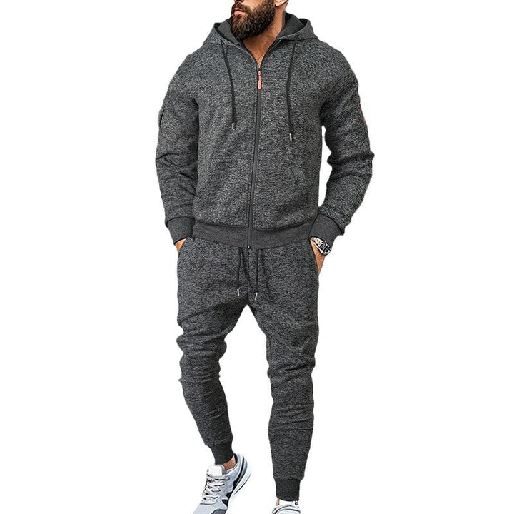Herren nan meliertes Kapuzen-Sweatset mit durchgehendem Reißverschluss, Reißverschluss-Armtasche und Kordelzug-Jogginghose Drune
