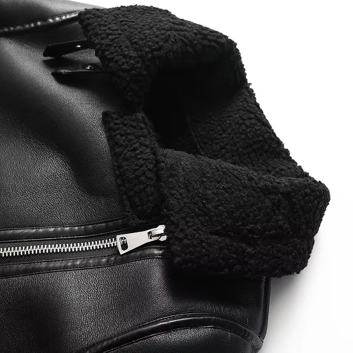 Damen nan taillierte Bikerjacke in Lammfelloptik mit asymmetrischem Reißverschluss Drune